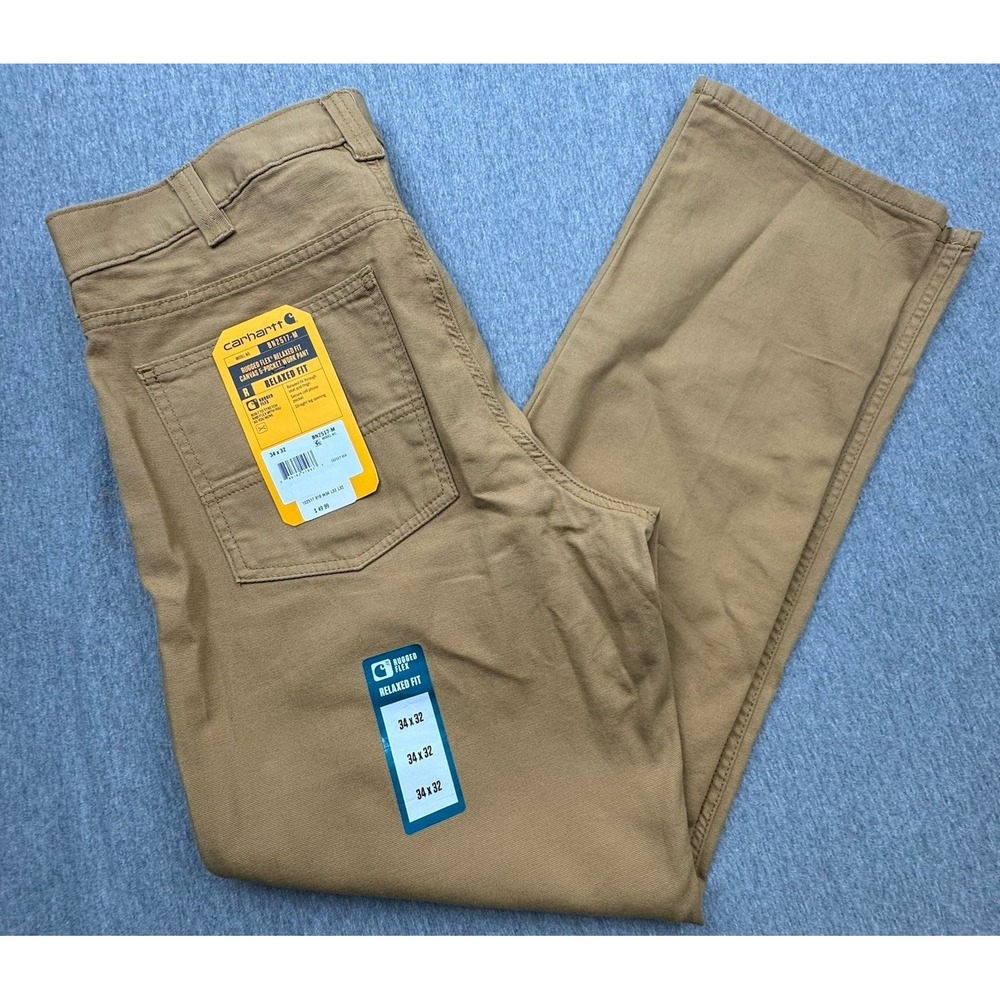Carhartt BN2517-M Work Pants Mens 34x32 Brown Rugged Flex Relaxed Fit New